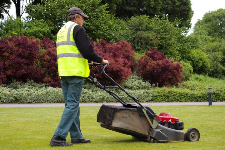 man mowing lawn